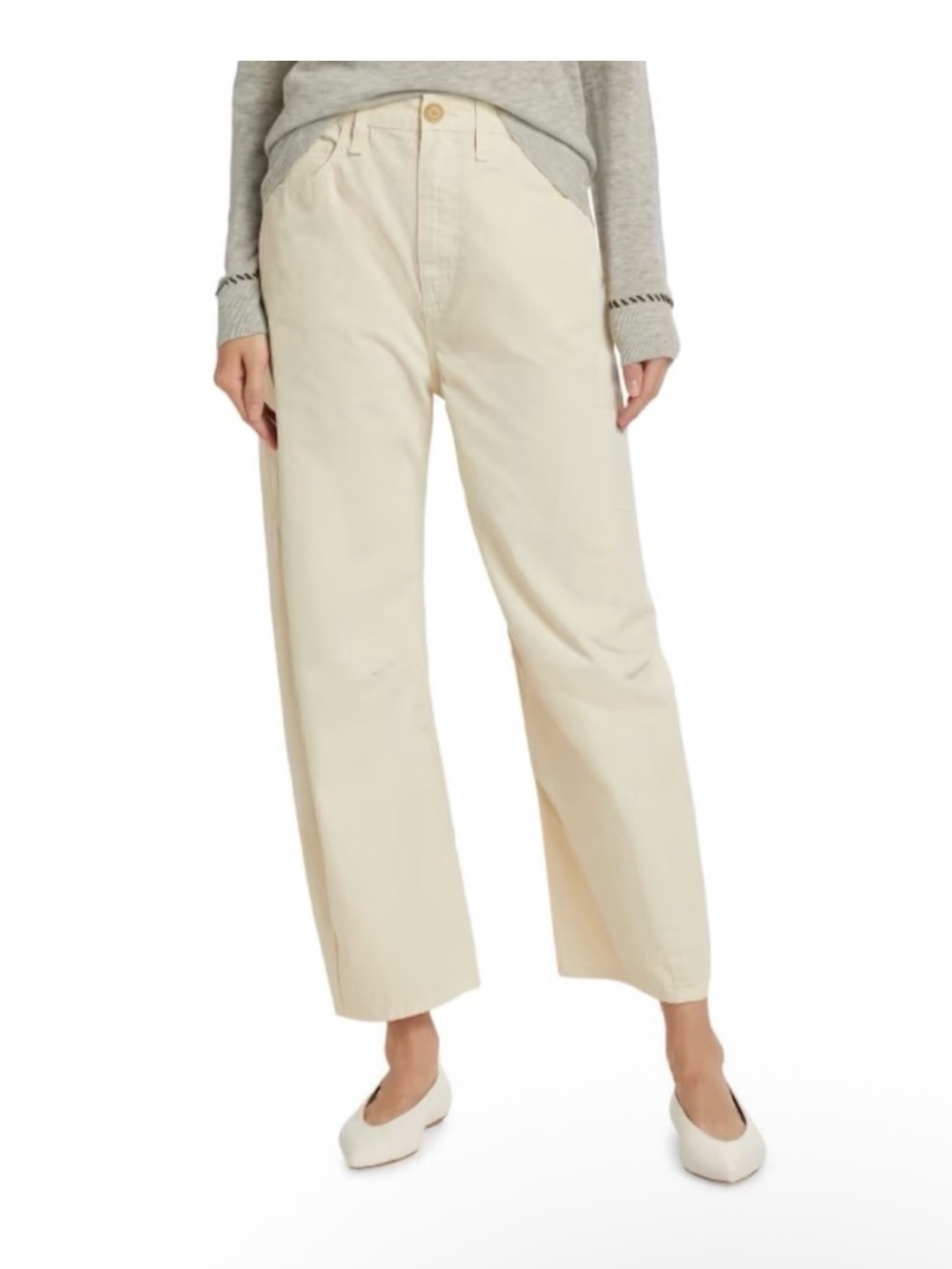 Charlie Cotton Barrel Leg Pants In Cream Rag & Bone Size 10 Trendy Summer Staple - Picture 3 of 9